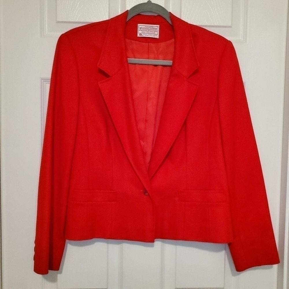 VTG Pendleton Blazer Suit Jacket Red Virgin Wool Lined Single Breasted Plus 14P
